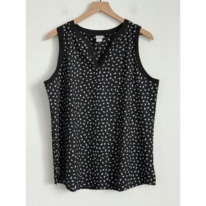 Chico's Zenergy Sleeveless Blouse Black White Abstract Brushstroke Print V-Neck